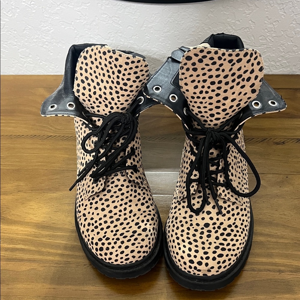 Torrid Black and Tan Polka Dot Combat Boots